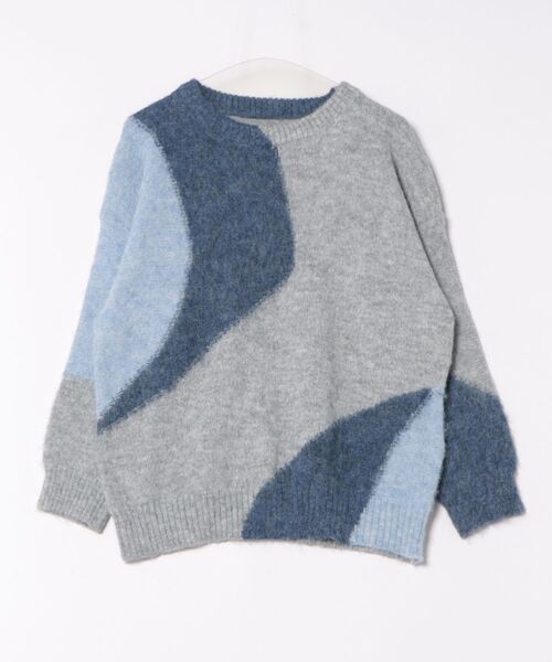 STYLEBLOCK(スタイルブロック)の「ラウンドネック配色MIXニットトップス(ニット/セーター・レディース・チャコールグレー/ブルー/パープル・FREE)」の9枚目の写真