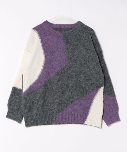 STYLEBLOCK(スタイルブロック)の「ラウンドネック配色MIXニットトップス(ニット/セーター・レディース・チャコールグレー/ブルー/パープル・FREE)」の8枚目の写真