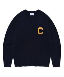 ミドルCロゴクルーネックニットネイビー