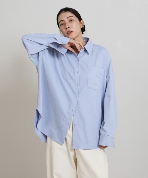 select MOCA(セレクトモカ)の「スリーブアレンジオーバーサイズシャツ(シャツ/ブラウス・レディース・スミクロ/オフホワイト/サックスブルー・FREE)」の14枚目の写真