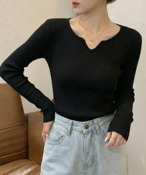 cammie(キャミー)の「ハートネックデザイントップス(ニット/セーター・レディース・アイボリー/オリーブ/ブラック・M/L)」の15枚目の写真