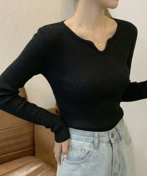 cammie(キャミー)の「ハートネックデザイントップス(ニット/セーター・レディース・アイボリー/オリーブ/ブラック・M/L)」の16枚目の写真