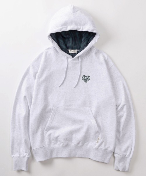 make a ray!（メイク ア レイ！）の「【72】【PLES】チェック ハートロゴ ショート丈 プルパーカー/ワンポイント刺繍/メンズ/レディース/ユニセックス（パーカー・レディース・ブラウン/ブラック/アッシュグレー・M/L）」の4枚目の写真