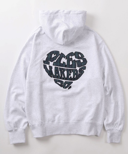 make a ray!（メイク ア レイ！）の「【72】【PLES】チェック ハートロゴ ショート丈 プルパーカー/ワンポイント刺繍/メンズ/レディース/ユニセックス（パーカー・レディース・ブラウン/ブラック/アッシュグレー・M/L）」の5枚目の写真