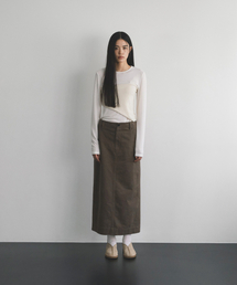 w. Cationic Twill Maxi Skirt (Brown)