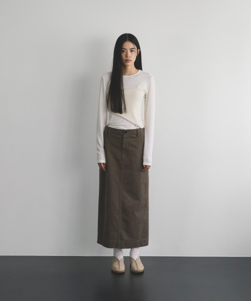 ANOTHER OFFICE WOMEN(アナザー オフィス ウーマン)の「w. Cationic Twill Maxi Skirt (Brown)(スカート・レディース・その他・34/36)」の1枚目の写真