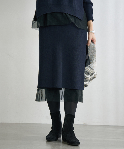 イエナ（IENA）/チュールハーフリブスカート セール】チュールハーフリブスカート（スカート）｜IENA（イエナ）の