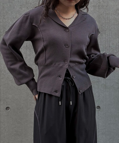 &g'aime（アンジェム）の「【&ｇ'aime 】テーラードラインニットカーデ　Tailored Knit Cardigan（ニット/セーター・レディース・ブラック/グレー・FREE）」の2枚目の写真