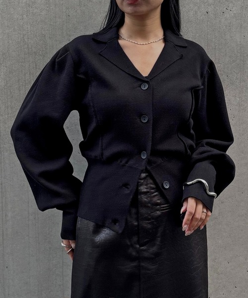 &g'aime（アンジェム）の「【&ｇ'aime 】テーラードラインニットカーデ　Tailored Knit Cardigan（ニット/セーター・レディース・ブラック/グレー・FREE）」の3枚目の写真