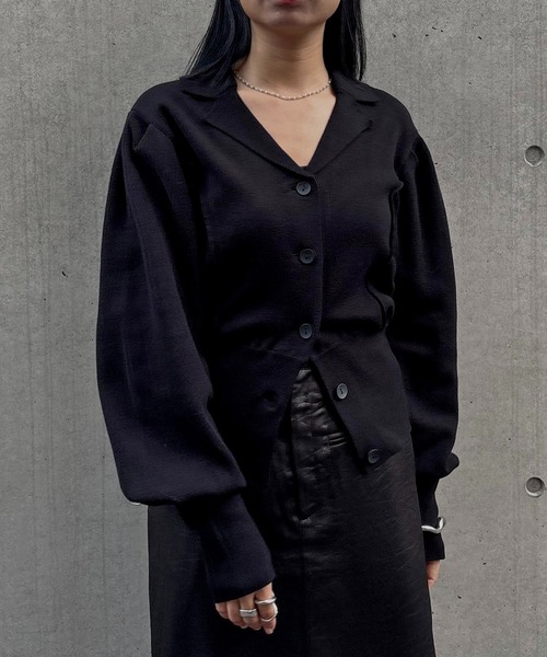 &g'aime（アンジェム）の「【&ｇ'aime 】テーラードラインニットカーデ　Tailored Knit Cardigan（ニット/セーター・レディース・ブラック/グレー・FREE）」の5枚目の写真