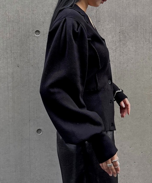 &g'aime（アンジェム）の「【&ｇ'aime 】テーラードラインニットカーデ　Tailored Knit Cardigan（ニット/セーター・レディース・ブラック/グレー・FREE）」の6枚目の写真