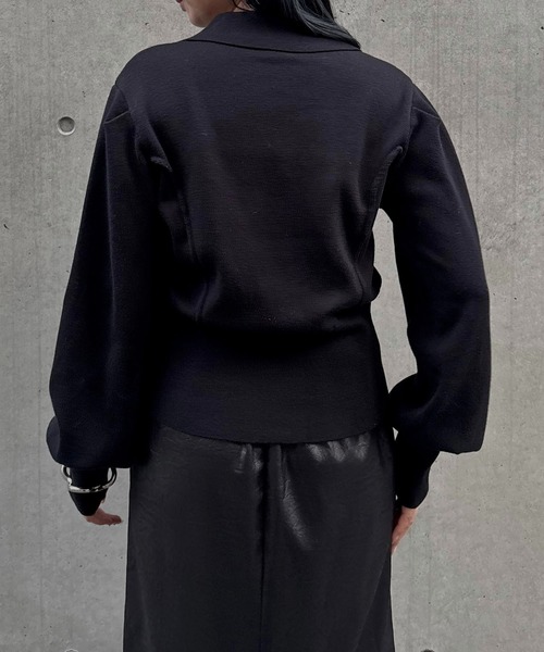 &g'aime（アンジェム）の「【&ｇ'aime 】テーラードラインニットカーデ　Tailored Knit Cardigan（ニット/セーター・レディース・ブラック/グレー・FREE）」の8枚目の写真