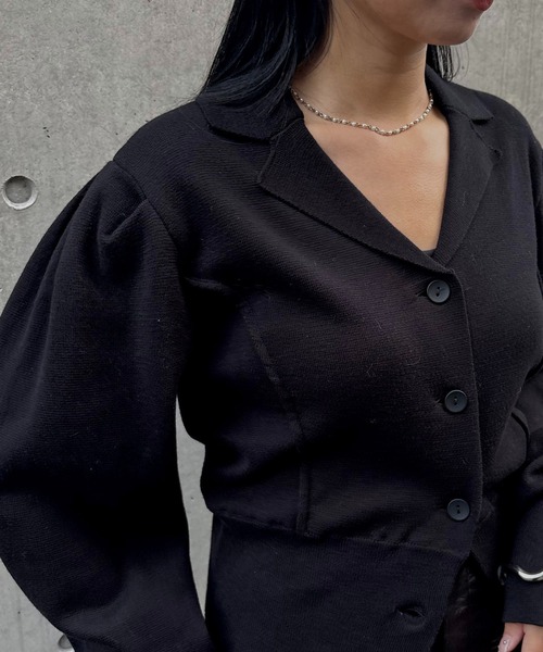 &g'aime（アンジェム）の「【&ｇ'aime 】テーラードラインニットカーデ　Tailored Knit Cardigan（ニット/セーター・レディース・ブラック/グレー・FREE）」の10枚目の写真