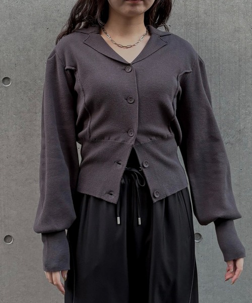 &g'aime（アンジェム）の「【&ｇ'aime 】テーラードラインニットカーデ　Tailored Knit Cardigan（ニット/セーター・レディース・ブラック/グレー・FREE）」の14枚目の写真