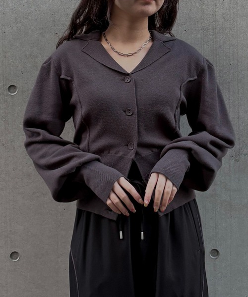 &g'aime（アンジェム）の「【&ｇ'aime 】テーラードラインニットカーデ　Tailored Knit Cardigan（ニット/セーター・レディース・ブラック/グレー・FREE）」の15枚目の写真