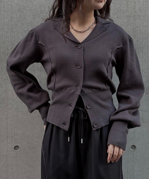 &g'aime（アンジェム）の「【&ｇ'aime 】テーラードラインニットカーデ　Tailored Knit Cardigan（ニット/セーター・レディース・ブラック/グレー・FREE）」の16枚目の写真