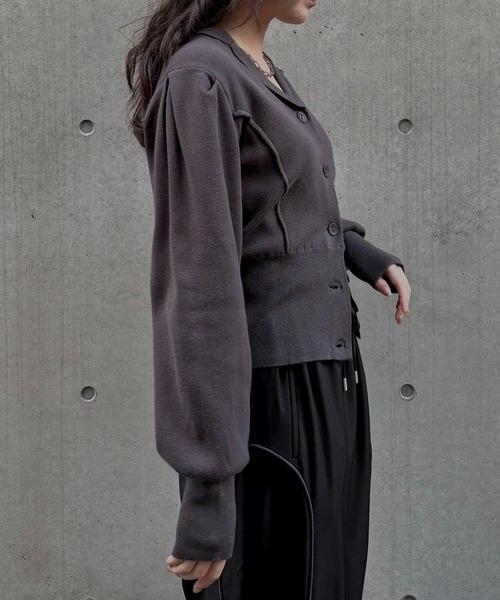 &g'aime（アンジェム）の「【&ｇ'aime 】テーラードラインニットカーデ　Tailored Knit Cardigan（ニット/セーター・レディース・ブラック/グレー・FREE）」の17枚目の写真