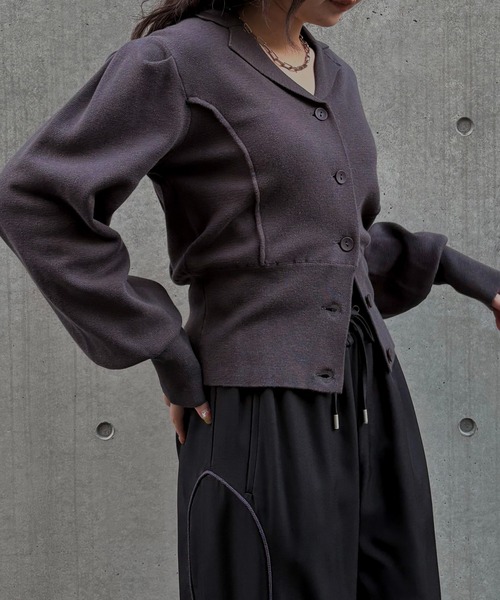 &g'aime（アンジェム）の「【&ｇ'aime 】テーラードラインニットカーデ　Tailored Knit Cardigan（ニット/セーター・レディース・ブラック/グレー・FREE）」の18枚目の写真