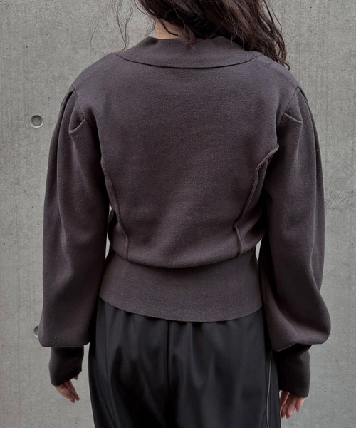 &g'aime（アンジェム）の「【&ｇ'aime 】テーラードラインニットカーデ　Tailored Knit Cardigan（ニット/セーター・レディース・ブラック/グレー・FREE）」の19枚目の写真
