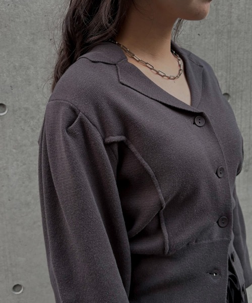&g'aime（アンジェム）の「【&ｇ'aime 】テーラードラインニットカーデ　Tailored Knit Cardigan（ニット/セーター・レディース・ブラック/グレー・FREE）」の21枚目の写真