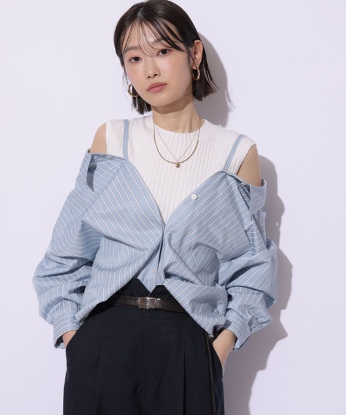 Mystrada（マイストラーダ）の「２ＷＡＹシャツリブニットアンサンブル（ニット/セーター・レディース・ベージュ系その他/ライトブルー・38/36）」の2枚目の写真