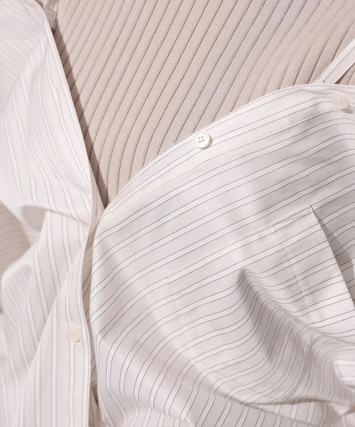 Mystrada（マイストラーダ）の「２ＷＡＹシャツリブニットアンサンブル（ニット/セーター・レディース・ベージュ系その他/ライトブルー・38/36）」の6枚目の写真