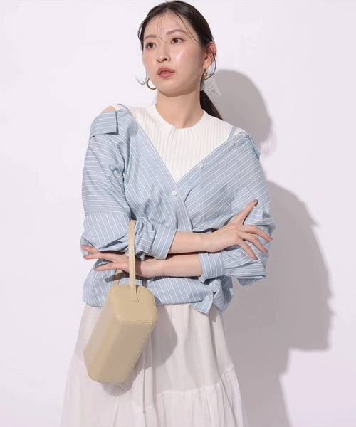 Mystrada（マイストラーダ）の「２ＷＡＹシャツリブニットアンサンブル（ニット/セーター・レディース・ベージュ系その他/ライトブルー・38/36）」の7枚目の写真