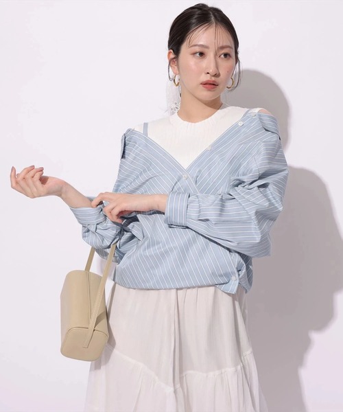 Mystrada（マイストラーダ）の「２ＷＡＹシャツリブニットアンサンブル（ニット/セーター・レディース・ベージュ系その他/ライトブルー・38/36）」の8枚目の写真