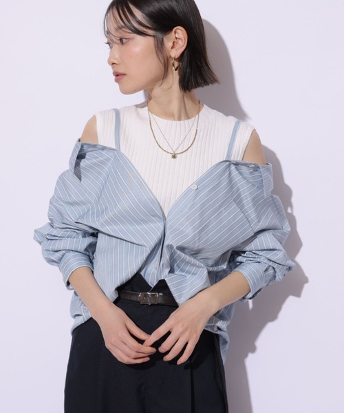 Mystrada（マイストラーダ）の「２ＷＡＹシャツリブニットアンサンブル（ニット/セーター・レディース・ベージュ系その他/ライトブルー・38/36）」の15枚目の写真