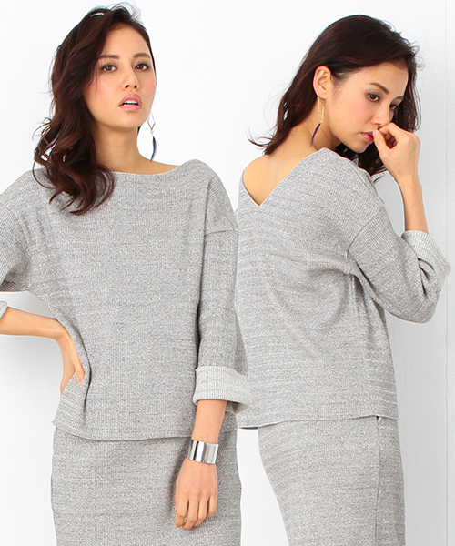 B:MING by BEAMS（ビーミングバイビームス）の「ビーミング by ビームス / テレコ後ろVネックプルオーバー 16SS（Tシャツ/カットソー・レディース・グレー/ネイビー・ONE SIZE）」の2枚目の写真