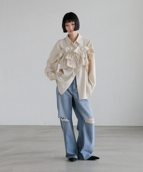 LOWRYS FARM（ローリーズファーム）の「チェックBIGシャツ　638587（シャツ/ブラウス・レディース・ブラック/ブラウン/グレー/ベージュ系その他2・FREE）」の14枚目の写真