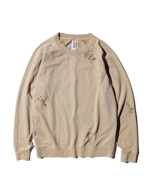 THRIFTY LOOK（スリフティールック）の「THRIFTY LOOK スリフティルック / WORN-OUT RAGLAN CREW SWEAT ダメージ加工（スウェット・メンズ・ブラウン/ブラック/ヘザーグレー・LARGE/X-LARGE/MEDIUM）」の3枚目の写真