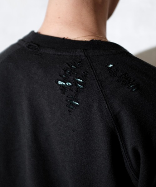 THRIFTY LOOK（スリフティールック）の「THRIFTY LOOK スリフティルック / WORN-OUT RAGLAN CREW SWEAT ダメージ加工（スウェット・メンズ・ブラウン/ブラック/ヘザーグレー・LARGE/X-LARGE/MEDIUM）」の6枚目の写真