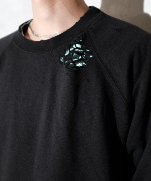THRIFTY LOOK（スリフティールック）の「THRIFTY LOOK スリフティルック / WORN-OUT RAGLAN CREW SWEAT ダメージ加工（スウェット・メンズ・ブラウン/ブラック/ヘザーグレー・LARGE/X-LARGE/MEDIUM）」の8枚目の写真