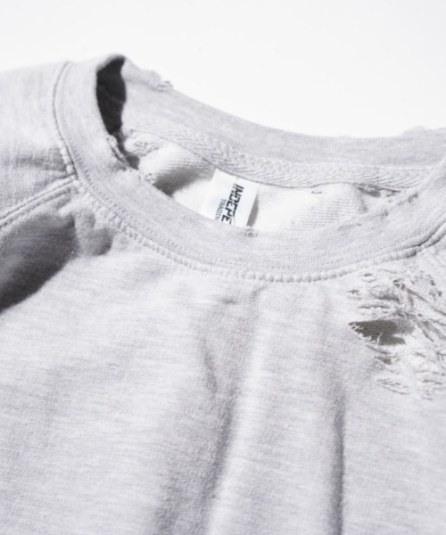 THRIFTY LOOK（スリフティールック）の「THRIFTY LOOK スリフティルック / WORN-OUT RAGLAN CREW SWEAT ダメージ加工（スウェット・メンズ・ブラウン/ブラック/ヘザーグレー・LARGE/X-LARGE/MEDIUM）」の15枚目の写真