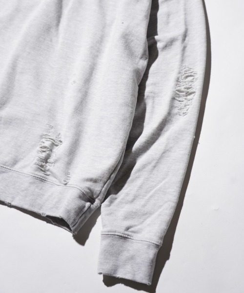 THRIFTY LOOK（スリフティールック）の「THRIFTY LOOK スリフティルック / WORN-OUT RAGLAN CREW SWEAT ダメージ加工（スウェット・メンズ・ブラウン/ブラック/ヘザーグレー・LARGE/X-LARGE/MEDIUM）」の17枚目の写真