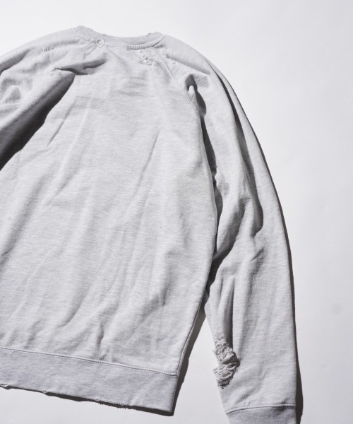 THRIFTY LOOK（スリフティールック）の「THRIFTY LOOK スリフティルック / WORN-OUT RAGLAN CREW SWEAT ダメージ加工（スウェット・メンズ・ブラウン/ブラック/ヘザーグレー・LARGE/X-LARGE/MEDIUM）」の20枚目の写真