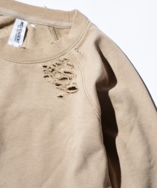 THRIFTY LOOK（スリフティールック）の「THRIFTY LOOK スリフティルック / WORN-OUT RAGLAN CREW SWEAT ダメージ加工（スウェット・メンズ・ブラウン/ブラック/ヘザーグレー・LARGE/X-LARGE/MEDIUM）」の22枚目の写真