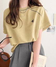 垢抜け配色で大人の抜け感プラス。ラグランスリーブ配色ステッチ胸刺繍Tシャツ(半袖)