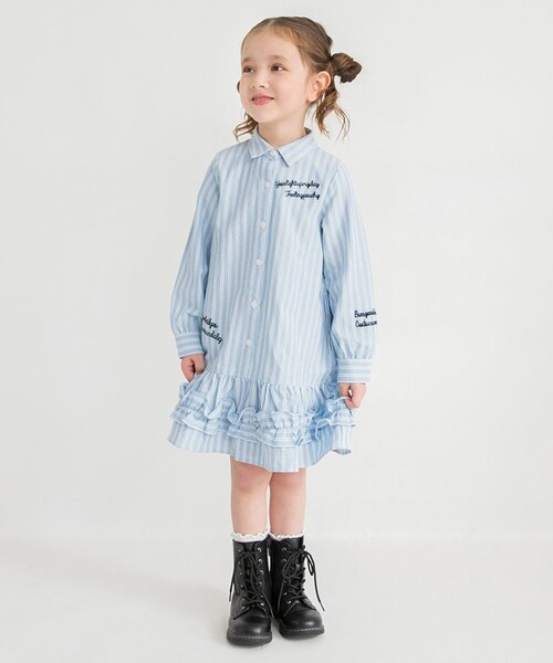 BRANSHES（ブランシェス）の「【おそろい】ストライプ柄ロゴ刺繍ワンピース（ワンピース・キッズ・サックスブルー/ピンク・140/120/130/100/80/110/90/150）」の12枚目の写真