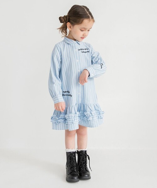 BRANSHES（ブランシェス）の「【おそろい】ストライプ柄ロゴ刺繍ワンピース（ワンピース・キッズ・サックスブルー/ピンク・140/120/130/100/80/110/90/150）」の13枚目の写真