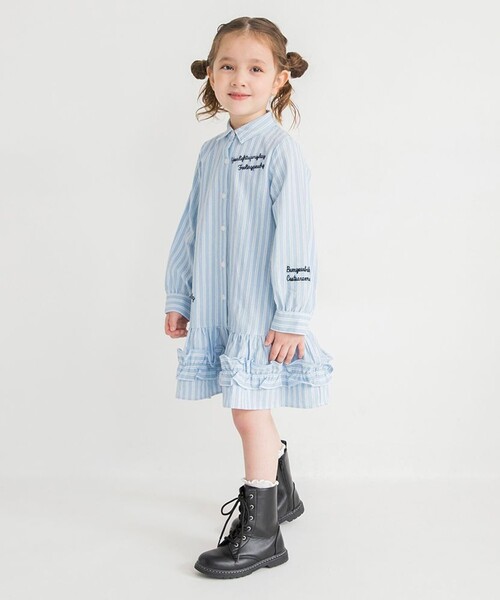 BRANSHES（ブランシェス）の「【おそろい】ストライプ柄ロゴ刺繍ワンピース（ワンピース・キッズ・サックスブルー/ピンク・140/120/130/100/80/110/90/150）」の14枚目の写真