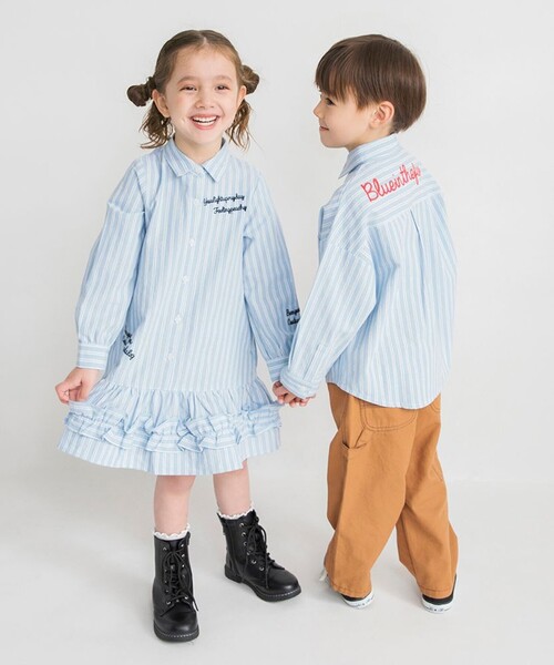 BRANSHES（ブランシェス）の「【おそろい】ストライプ柄ロゴ刺繍ワンピース（ワンピース・キッズ・サックスブルー/ピンク・140/120/130/100/80/110/90/150）」の16枚目の写真