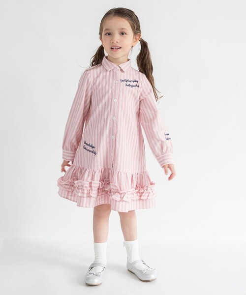 BRANSHES（ブランシェス）の「【おそろい】ストライプ柄ロゴ刺繍ワンピース（ワンピース・キッズ・サックスブルー/ピンク・140/120/130/100/80/110/90/150）」の8枚目の写真