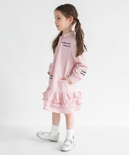 BRANSHES（ブランシェス）の「【おそろい】ストライプ柄ロゴ刺繍ワンピース（ワンピース・キッズ・サックスブルー/ピンク・140/120/130/100/80/110/90/150）」の10枚目の写真