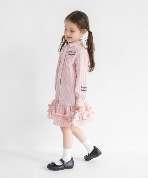 BRANSHES（ブランシェス）の「【おそろい】ストライプ柄ロゴ刺繍ワンピース（ワンピース・キッズ・サックスブルー/ピンク・140/120/130/100/80/110/90/150）」の18枚目の写真
