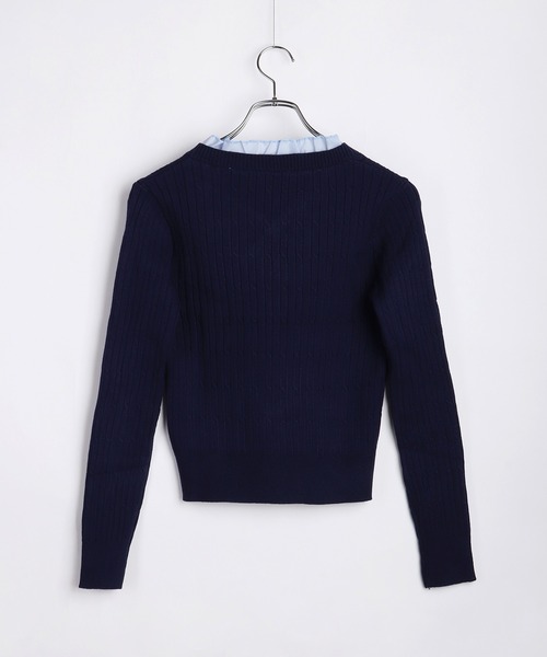 WESTSEA（ウエストシー）の「Vネック フリル リボン付 ケーブル編みニット ショート丈（ニット/セーター・レディース・アイボリー/ネイビー・FREE）」の17枚目の写真