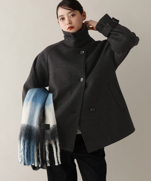 RAGEBLUE（レイジブルー）の「メルトンスタンドショートコート（ステンカラーコート・レディース・ブラック/ダークブラウン・FREE）」の2枚目の写真