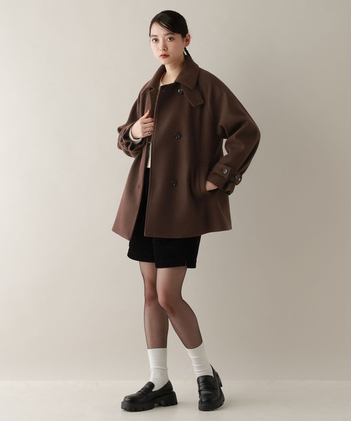 RAGEBLUE（レイジブルー）の「メルトンスタンドショートコート（ステンカラーコート・レディース・ブラック/ダークブラウン・FREE）」の10枚目の写真