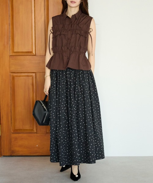 PREFERIR（プレフェリール）の「【春定番】コットン ボリューム ロング ギャザースカート（スカート・レディース・カーキ/ブラック/キャメル・FREE）」の2枚目の写真